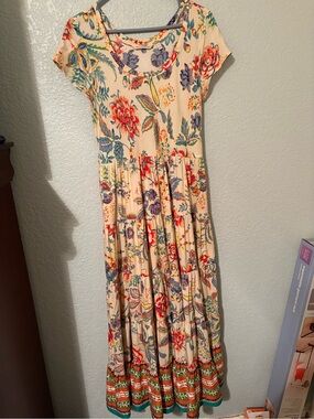 Soft Surroundings Floral Cream Maxi Dress with Multicolor Print Prairie Boho